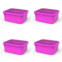 Kit 4 Potes Retangulares de Plástico 2000ml Rosa Neon