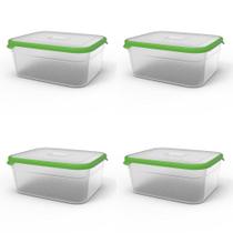 Kit 4 Potes Retangulares de Plástico 2000ml Tampa Verde Claro - Like Geek