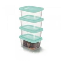 Kit 4 potes retangulares de plástico para armazenar alimentos fácil e prático
