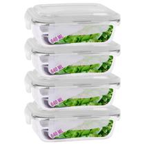 Kit 4 Potes Tampa Hermetica 4 Travas Retangular Vidro 640ml