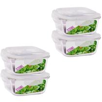Kit 4 Potes Tampa Hermetica Quadrado de Vidro 320ml Alimento Kit 4 Potes Tampa Hermetica Quadrado de Vidro 320ml Alimento