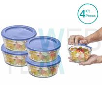 Kit 4 Potes Tigela de Vidro com Tampa Plástica Laguna 750ml Vitazza:Para Servir, Organização de Cozinha e Geladeira, Opção Sustentável