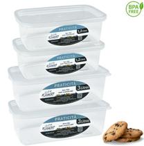 Kit 4 Potes Transparente 1,2 L E 3,0 L Presidio Retangular