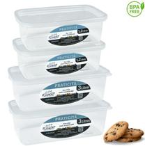 Kit 4 Potes Transparente 1,2 L E 3,0 L Presidio Retangular