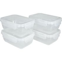 Kit 4 Potes Transparente 800ml Retangular/Quadrado C/ Tampa e Trava Comida Cozinha Micro-ondas Geladeira Armazenamento Plástico Conjunto - Rischioto Kit 4 Potes Transparente 800ml Retangular/Quadrado C/ Tampa e Trava Comida Cozinha Micro-ondas Geladeira Armazenamento Plástico Conjunto - Rischioto