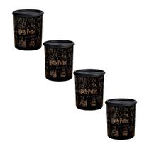 Kit 4 Potes Tupperware Instantânea Mágica Harry Potter Hogwarts Preto 2,25L