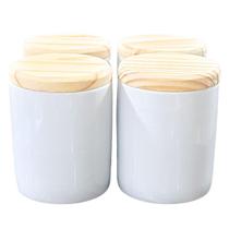 Kit 4 Potes Uso Geral 200ml - Potes Porcelana Tampa Pinus Kit 4 Potes Uso Geral 200ml - Potes Porcelana Tampa Pinus