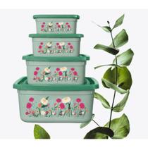 Kit 4 Potes Verde Quadrados Floral Kit 4 Potes Verde Quadrados Floral