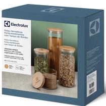 Kit 4 potes vidro com tampa bambu electolux para mantimentos Kit 4 potes vidro com tampa bambu electolux para mantimentos