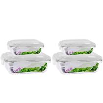 Kit 4 Potes Vidro Hermetico 2 Tamanhos Retangular Multiuso Kit 4 Potes Vidro Hermetico 2 Tamanhos Retangular Multiuso