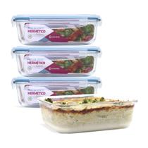 Kit 4 Potes Vidro Hermético Retangular 1520ml Grande
