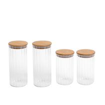 Kit 4 potes vidro herméticos para mantimentos canelado com tampa de bambu - Oikos