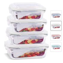 KIT 4 Potes Vidro Herméticos Retangulares 370ml + 640ml + 1040ml + 1520ml