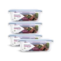 Kit 4 Potes Vidro Retangular Hermético C Tampa 2260ml Forno Kit 4 Potes Vidro Retangular Hermético C Tampa 2260ml Forno