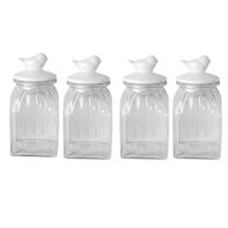 Kit 4 Potes Vidro Tampa Cerâmica Pássaro 1500ml Class Kit 4 Potes Vidro Tampa Cerâmica Pássaro 1500ml Class