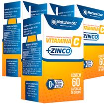 Kit 4 Potes Vitamina C + Zinco Natural Suplemento 100% Puro Natunectar Original 240 Capsulas