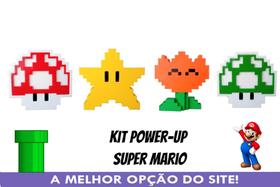 Kit 4 Power Up Super Mario Feito em 3D Colecionáveis Gamers Flor Cogumelo Estrela