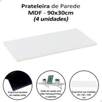 Kit 4 Prateleira 90x30cm 100% MDF Para Trilho Mão Francesa Branco