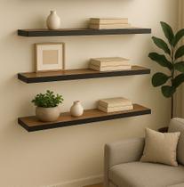 Kit 4 prateleiras amadeiradas com preto 25x10 ideal para sala, escritorio decorativo e organizadora Kit 4 prateleiras amadeiradas com preto 25x10 ideal para sala, escritorio decorativo e organizadora
