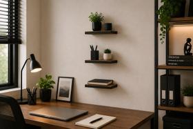 Kit 4 prateleiras amadeiradas com preto 25x10 ideal para sala, escritorio decorativo e organizadora Kit 4 prateleiras amadeiradas com preto 25x10 ideal para sala, escritorio decorativo e organizadora