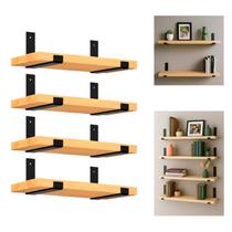 Kit 4 Prateleiras Industrial de Madeira Mão Francesa Nicho Decoração Organização Rústica e Luxo
