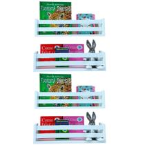 Kit 4 Prateleiras Organizadoras de Livros de Criança Nicho Revisteiro de Parede Infantil Estante de Brinquedos Bebê 40cm
