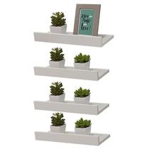 Kit 4 Prateleiras Porta Quadros 40 x 15cm Branca Suporte Invisível