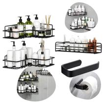 Kit 4 Prateleiras Porta Shampoo De Canto Com Adesivo Saboneteira Papeleira Luxo Completo