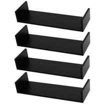 Kit 4 Prateleiras U Mdf 45x20cm Preto Nicho Livros Revista