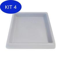 Kit 4 Prato Base Quadrado Vaso De Planta Polietileno 21 Cm Cinza