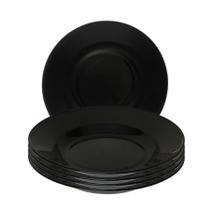 Kit 4 Prato Redondo Fundo Mesa Cerâmica Opaline Preto Restaurante 20 Cm