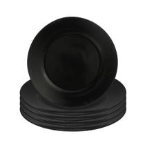 Kit 4 Prato Redondo Raso Mesa Opaline Preto Cerâmica Restaurante 19cm