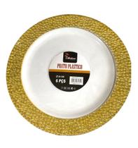 Kit 4 Pratos Borda Dourada 26cm Plástico Rígido Premium