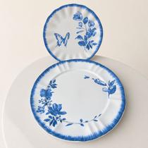 Kit 4 Pratos Cerâmica Scalla Demoiselle 2 Rasos 2 Sobremesa Azul Kit 4 Pratos Cerâmica Scalla Demoiselle 2 Rasos 2 Sobremesa Azul
