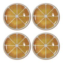Kit 4 Pratos Cerâmica Sobremesa Frutas Laranja Alleanza Kit 4 Pratos Cerâmica Sobremesa Frutas Laranja Alleanza