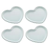 Kit 4 Pratos De Cerâmica Formato Coração Com Borda Pearl Para Café Lanche Petiscos Servir Almoço Janta Kit 4 Pratos De Cerâmica Formato Coração Com Borda Pearl Para Café Lanche Petiscos Servir Almoço Janta