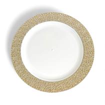 Kit 4 pratos de jantar borda prata luxo acrílico 22cm Kit 4 pratos de jantar borda prata luxo acrílico 22cm
