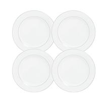 Kit 4 Pratos de Sobremesa 19cm Monaco Porcelana Borda Prata Wolff Kit 4 Pratos de Sobremesa 19cm Monaco Porcelana Borda Prata Wolff