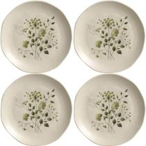 Kit 4 Pratos de Sobremesa Ammi Orgânico Cerâmica 19,5cm Flor