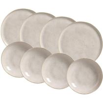 Kit 4 Pratos Fundos 22cm e 4 Rasos 27cm Cerâmica Off White Bio Latte Mesa Jantar Porto Brasil Kit 4 Pratos Fundos 22cm e 4 Rasos 27cm Cerâmica Off White Bio Latte Mesa Jantar Porto Brasil