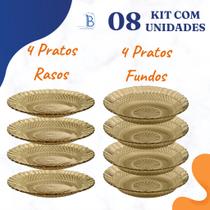 Kit 4 Pratos Fundos e 4 Pratos Rasos - Gold
