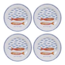 Kit 4 Pratos Lanche Melamina Não Quebra 23cm Estampa Naval
