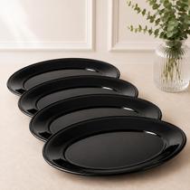 Kit 4 Pratos Ovais Vidro Preto 35cm Mesa Posta Servir Carnes Petiscos Refeições Premium Luxo Kit 4 Pratos Ovais Vidro Preto 35cm Mesa Posta Servir Carnes Petiscos Refeições Premium Luxo