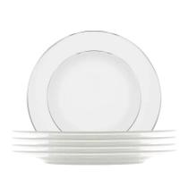 Kit 4 Pratos Porcelana Branco Borda Prateada Sobremesa 20cm Kit 4 Pratos Porcelana Branco Borda Prateada Sobremesa 20cm