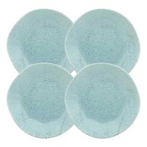 Kit 4 Pratos Porcelana Fundo Ryo Blue Bay Decorado 22,5cm P/ Sopa Caldo Oxford