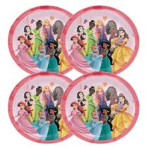 Kit 4 Pratos Raso Infantil Melamina Prime Princesas Disney 20cm