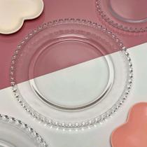 Kit 4 Pratos Rasos Cristal Transparente Coração 28 Cm Lyor