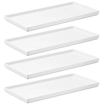 Kit 4 Pratos Retangulares Branco Servir Petiscos 27x13cm Comidas Japonesa Bandejas Decorativa Uno Coza Plastica