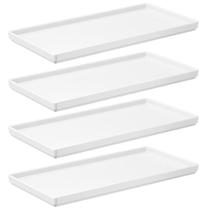 Kit 4 Pratos Retangulares Branco Servir Petiscos 27x13cm Comidas Japonesa Bandejas Decorativa Uno Coza Plástica