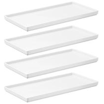Kit 4 Pratos Retangulares Branco Servir Petiscos 27x13cm Comidas Japonesa Bandejas Decorativa Uno